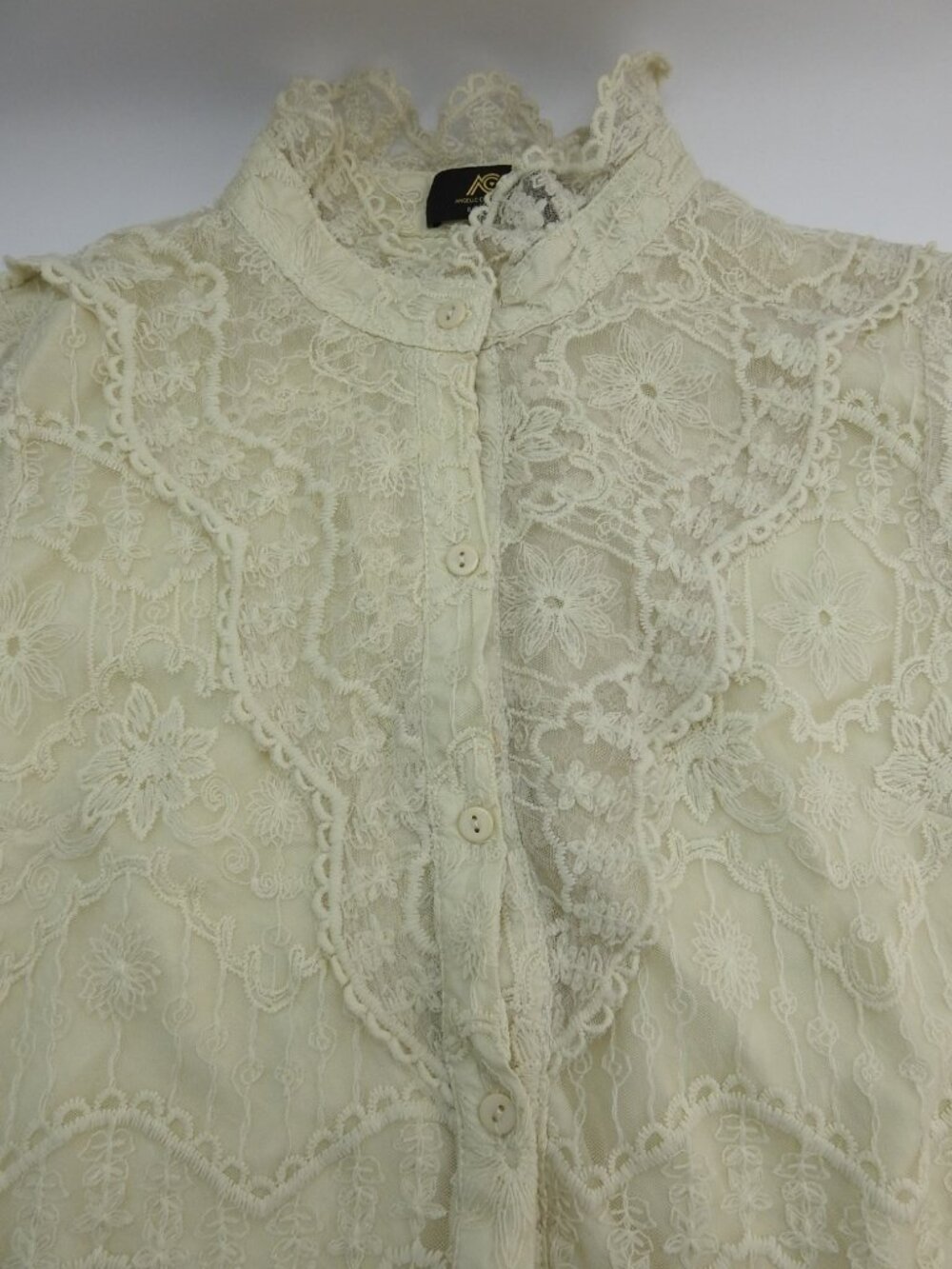 Angelic Chic Collection Lace Blouse Womens Large 36 Ivory Victorian Boho Top - Picture 6 of 15